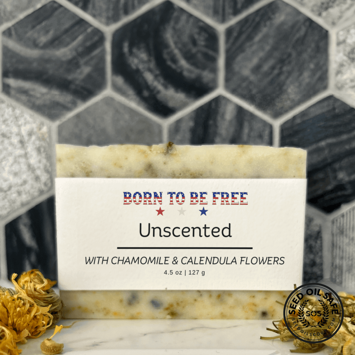 Dried Chamomile & Calendula Unscented Tallow Soap Bar
